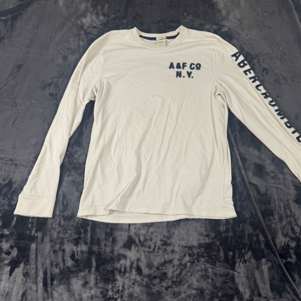 Abercrombie & Fitch Long‎ Sleeve Shirt Mens Large White Muscle Fit Graphic Tee